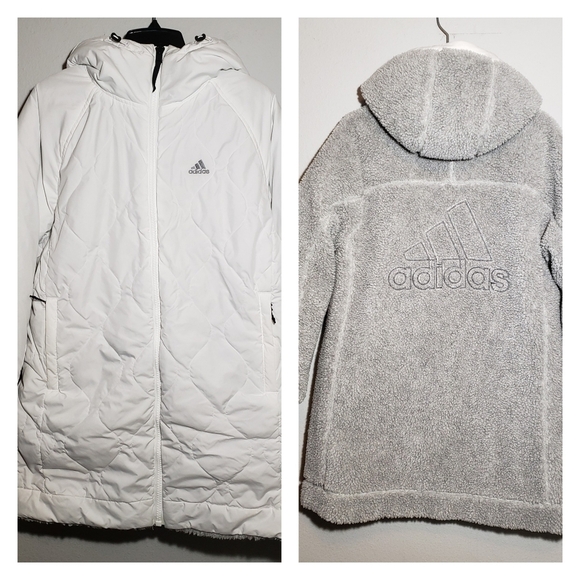 Adidas Originals Women's Reversible Sherpa Jacket White Gray Size small - Picture 1 of 15